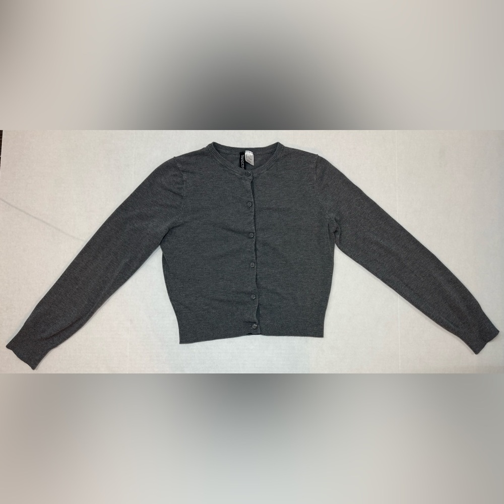 H&M Fitted Cardigan Dark Gray Melange Basic Size S - Picture 2 of 14